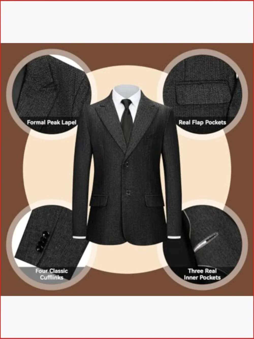 Retro 3 Piece Tweed Herringbone Suit Set Jacket Vest Pants for Wedding Prom - Picture 3 of 7